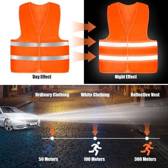 AYBUY Warnwesten Auto, 2 Stück Orange Sicherheitsweste, Reflektierende Warnwesten, für Erwachsene und Kinder 360° Reflektierend mit Reflektorstreifen, für Nacht, Bauarbeiter, Autofahrern Fahrern