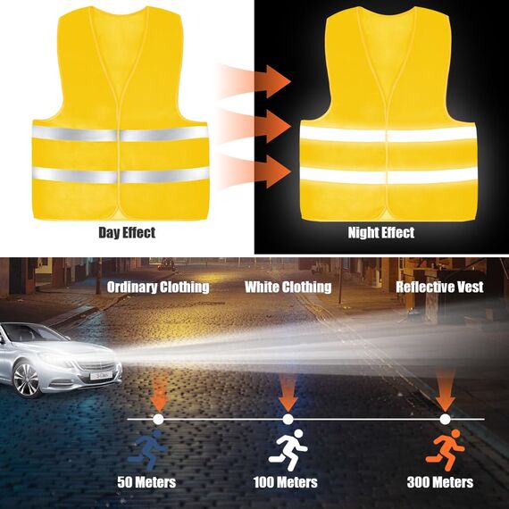 AYBUY Warnwesten Auto, 2 Stück Goldgelb Sicherheitsweste, Reflektierende Warnwesten, für Erwachsene und Kinder 360° Reflektierend mit Reflektorstreifen, für Nacht, Bauarbeiter, Autofahrern Fahrern