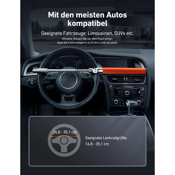 AstroAI Lenkradkralle, Lenkradschloss für Auto, Wegfahrsperre Auto, Einstellbare Diebstahlsicherung mit 3 Schlüsseln für Autos/SUV/LKW Universal
