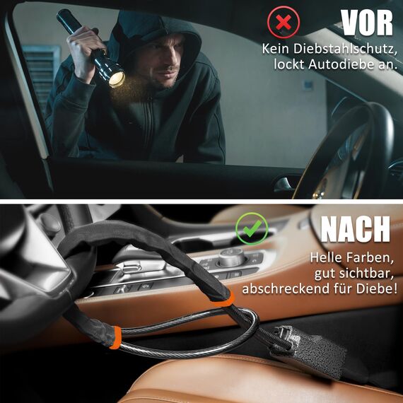 Tevlaphee Lenkradkralle Aufgerüstetes, Lenkradschloss für Auto, Metallkopf, Sichtbares Auto-Diebstahlschutzgerät, Robuste Ausführung, Universelle Passform, 3 Schlüssel (Schwarz)
