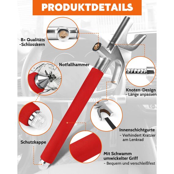 Tevlaphee Lenkradkralle, Lenkradschloss für Auto, Auto Diebstahlsicherung, Lenkradsperre Wohnmobil, Auto-Kralle als Wegfahrsperre, Universal(Rot)