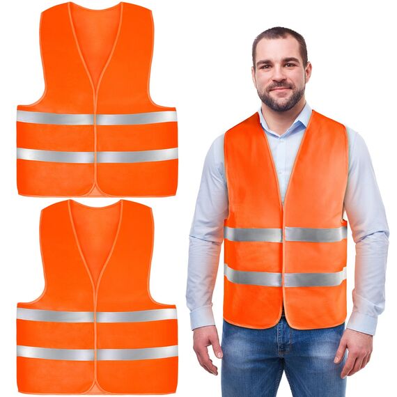AYBUY Warnwesten Auto, 2 Stück Orange Sicherheitsweste, Reflektierende Warnwesten, für Erwachsene und Kinder 360° Reflektierend mit Reflektorstreifen, für Nacht, Bauarbeiter, Autofahrern Fahrern