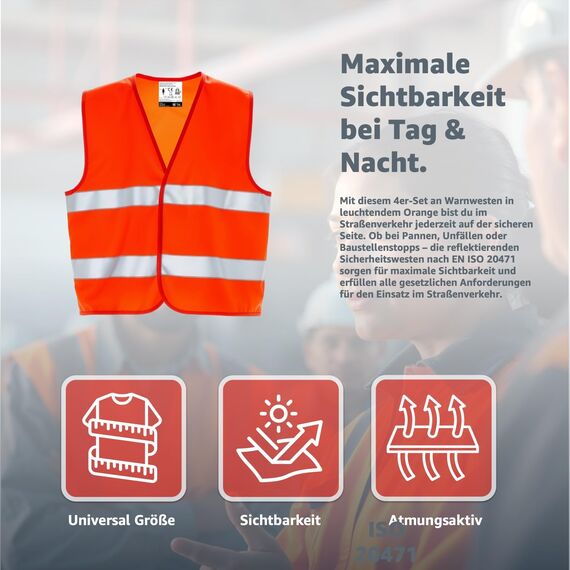 TK Gruppe Timo Klingler 4x Warnwesten Auto 2024 & 2025 orange ISO20471 Pannenweste Unfallweste Pkw Sicherheitsweste Autozubehör Weste reflektierend Auto, Pkw, LKW