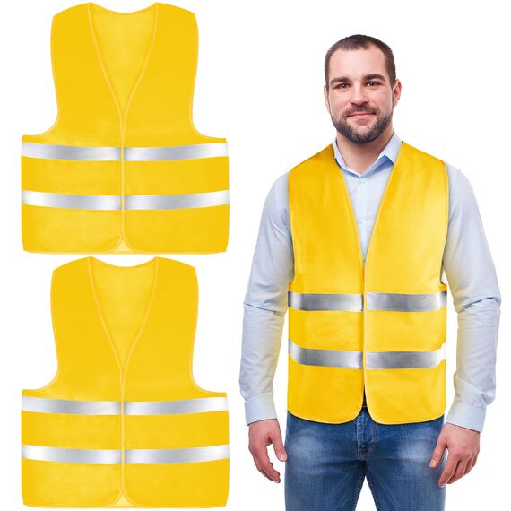 AYBUY Warnwesten Auto, 2 Stück Goldgelb Sicherheitsweste, Reflektierende Warnwesten, für Erwachsene und Kinder 360° Reflektierend mit Reflektorstreifen, für Nacht, Bauarbeiter, Autofahrern Fahrern