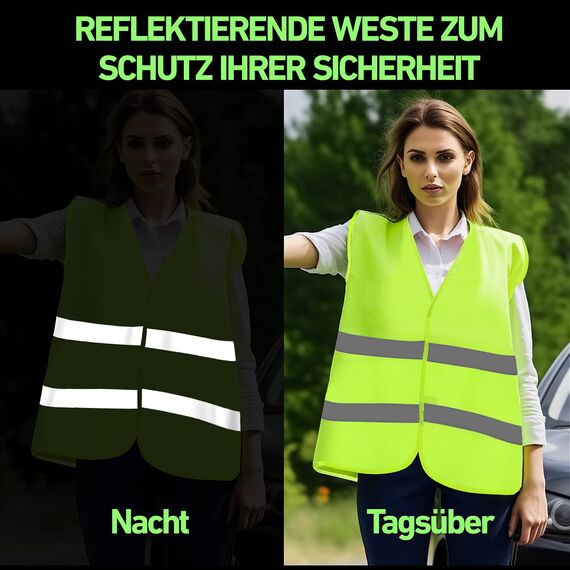 Aerzouser 4 Stück Warnwesten Auto, Sicherheitsweste Auto, Warnwesten, Warnweste Auto，Warnwesten Auto 4er，Warnweste für die Nächtliche Pannenhilfe, Ausgestattet Mit Hochwertigen Reflexstreifen