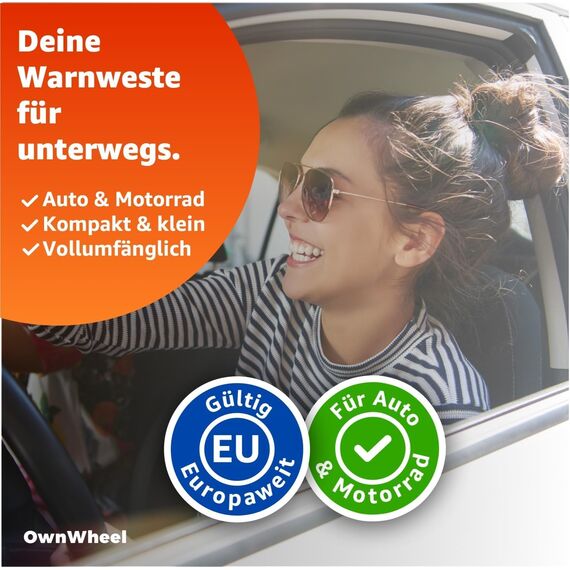 OwnWheel 2X Warnweste Auto ISO20471-2026: gelb - reflektierende Sicherheitsweste für PKW & LKW - Notfall & Pannenwesten