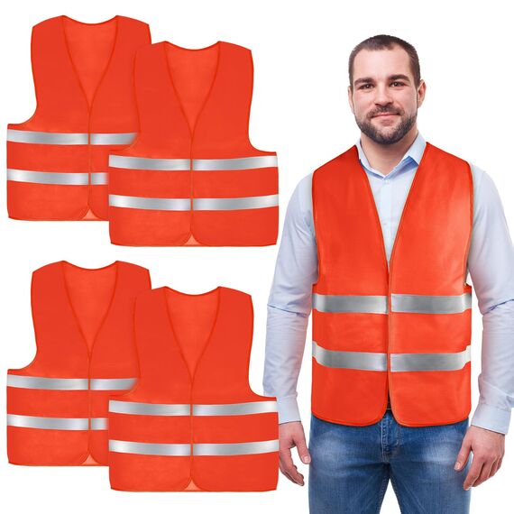 AYBUY Warnwesten Auto, 4 Stück Rot Sicherheitsweste, Reflektierende Warnwesten, für Erwachsene und Kinder 360° Reflektierend mit Reflektorstreifen, für Nacht, Bauarbeiter, Autofahrern Fahrern