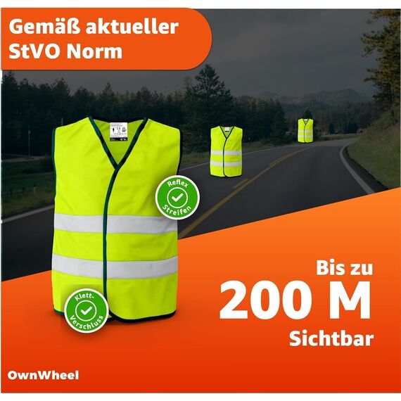 OwnWheel 2X Warnweste Auto ISO20471-2026: gelb - reflektierende Sicherheitsweste für PKW & LKW - Notfall & Pannenwesten