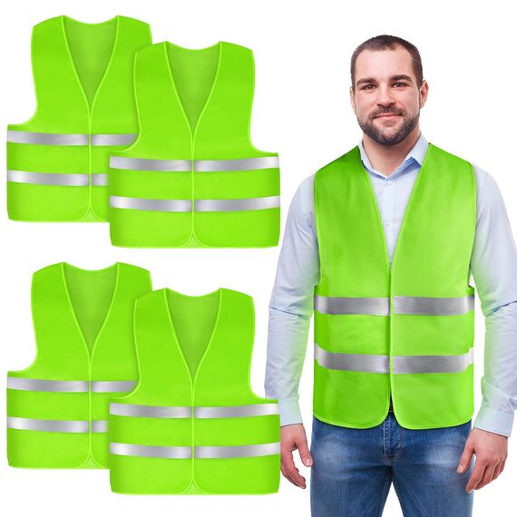 AYBUY Warnwesten Auto, 4 Stück Grün Sicherheitsweste, Reflektierende Warnwesten, für Erwachsene und Kinder 360° Reflektierend mit Reflektorstreifen, für Nacht, Bauarbeiter, Autofahrern Fahrern