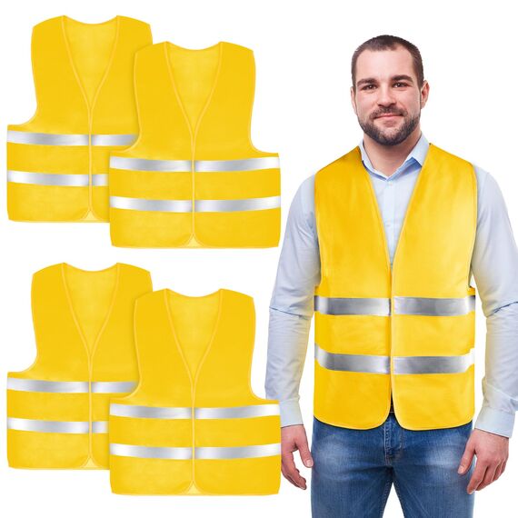 AYBUY Warnwesten Auto, 4 Stück Goldgelb Sicherheitsweste, Reflektierende Warnwesten, für Erwachsene und Kinder 360° Reflektierend mit Reflektorstreifen, für Nacht, Bauarbeiter, Autofahrern Fahrern