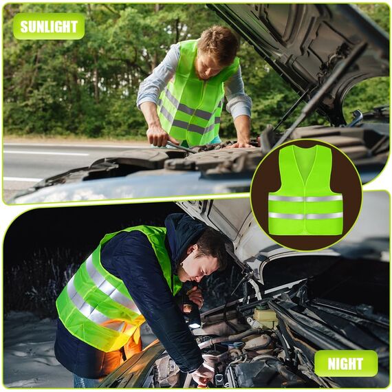 AYBUY Warnwesten Auto, 4 Stück Grün Sicherheitsweste, Reflektierende Warnwesten, für Erwachsene und Kinder 360° Reflektierend mit Reflektorstreifen, für Nacht, Bauarbeiter, Autofahrern Fahrern