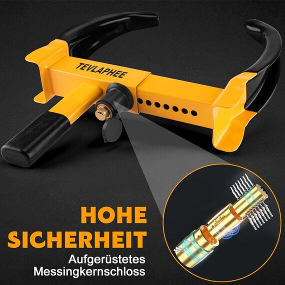 Tevlaphee Radkralle Parkkralle mit Sicherheitsschloss und 3 Schlüsseln für PKW Wohnwagen Anhänger Reifenkralle Wegfahrsperre Diebstahlsicherung (Schwarz & Gelb)