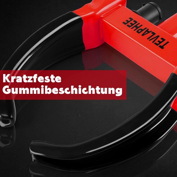Tevlaphee Radkralle Parkkralle mit Sicherheitsschloss und 3 Schlüsseln für PKW Wohnwagen Anhänger - Reifenbreite 19-30cm - Felgenkralle Reifenkralle Wegfahrsperre Diebstahlsicherung (Schwarz & Rot)