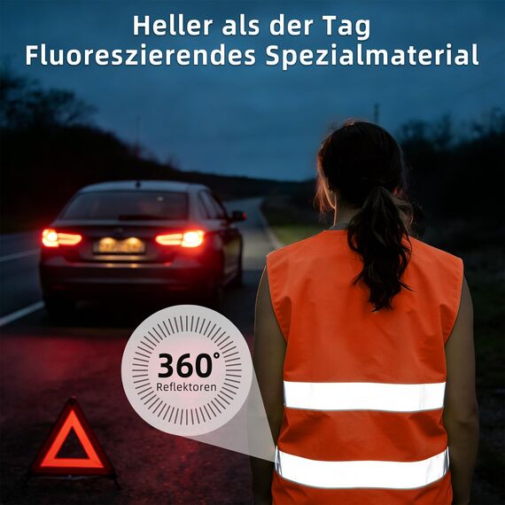 Brovamo Warnweste orange, warnwesten Auto 5er, Warnweste Auto, Warnweste Erwachsene Kinder, Sicherheitsweste Auto，für Auto, Motorrad, Fahrrad