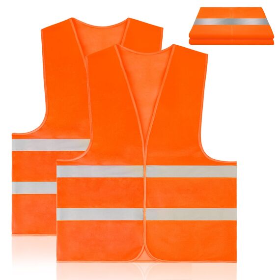 AYBUY Warnwesten Auto, 2 Stück Orange Sicherheitsweste, Reflektierende Warnwesten, für Erwachsene und Kinder 360° Reflektierend mit Reflektorstreifen, für Nacht, Bauarbeiter, Autofahrern Fahrern