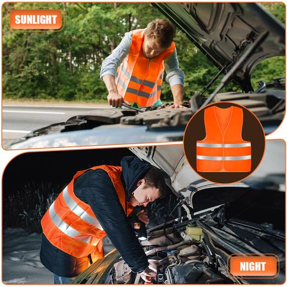 AYBUY Warnwesten Auto, 2 Stück Orange Sicherheitsweste, Reflektierende Warnwesten, für Erwachsene und Kinder 360° Reflektierend mit Reflektorstreifen, für Nacht, Bauarbeiter, Autofahrern Fahrern