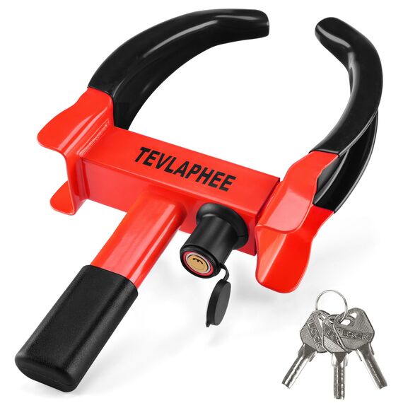 Tevlaphee Radkralle Parkkralle mit Sicherheitsschloss und 3 Schlüsseln für PKW Wohnwagen Anhänger - Reifenbreite 19-30cm - Felgenkralle Reifenkralle Wegfahrsperre Diebstahlsicherung (Schwarz & Rot)