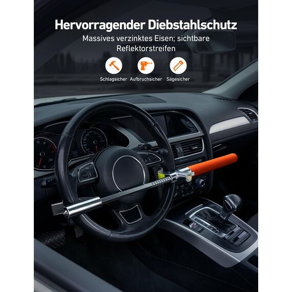 AstroAI Lenkradkralle, Lenkradschloss für Auto, Wegfahrsperre Auto, Einstellbare Diebstahlsicherung mit 3 Schlüsseln für Autos/SUV/LKW Universal