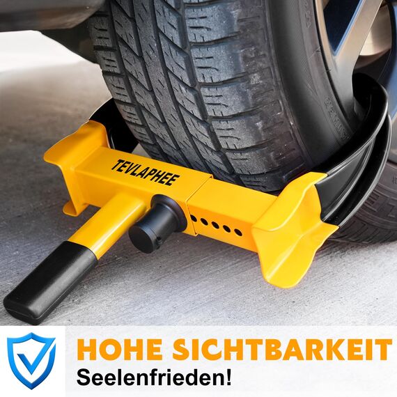 Tevlaphee Radkralle Parkkralle mit Sicherheitsschloss und 3 Schlüsseln für PKW Wohnwagen Anhänger Reifenkralle Wegfahrsperre Diebstahlsicherung (Schwarz & Gelb)