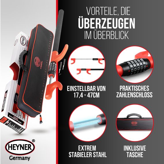 HEYNER® Lenkradsperre Wegfahrsperre mit Zahlenschloss Diebstahlsicherung für PKW extra lang