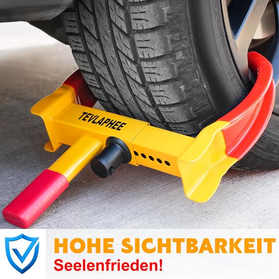 Tevlaphee 2er-Pack Radkralle Parkkralle mit Sicherheitsschloss und 6 Gleiche Schlüsseln für PKW Wohnwagen Anhänger Reifenkralle Wegfahrsperre Diebstahlsicherung(Rot-Gelb-2 Packung)