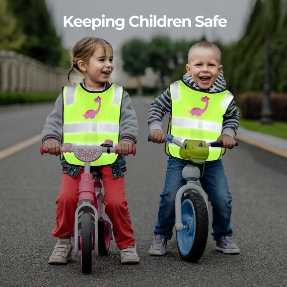 2 Stück Warnweste Kinder,Sicherheitsweste Kinder,Atmungsaktiv Und Universal Größe,Leichte Warnweste Kinder Reflektorweste,Ideal für Schulen,Sport und die Sicherheit von Mädchen-Rosa Dinosaurier