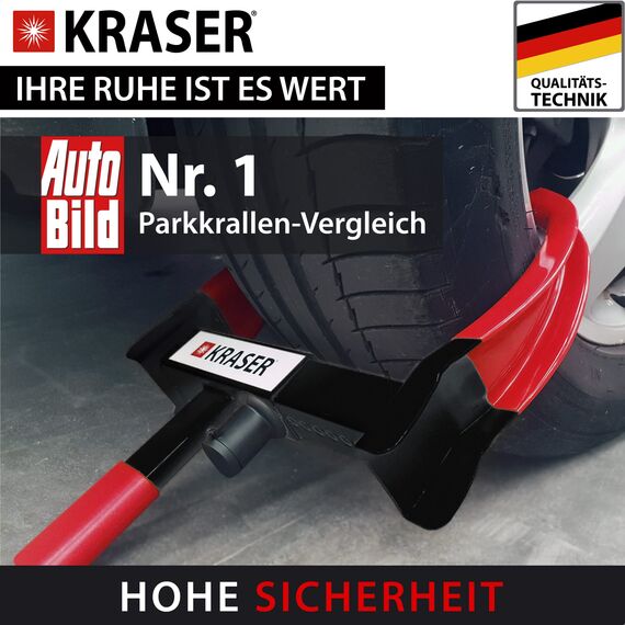 KRASER KR820 Hohe Sicherheit Radkralle Wohnwagen, Testsieger Parkkralle mit Anti-Bohrschloss Wegfahrsperre, Reifenkralle, Diebstahlsicherung Universal für Auto PKW Wohnmobile Anhänger Motorrad