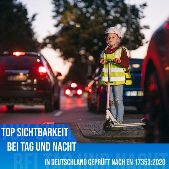 LAUTER SCHUTZ ® Warnweste Kinder (3-12 Jahre) Sicherheitsweste [2 Stück] für bessere Sichtbarkeit bei Tag und Nacht für Sport, Laufen, Fahrrad, Weg zur Schule & Auto (Reflektorweste - Glühbirne)
