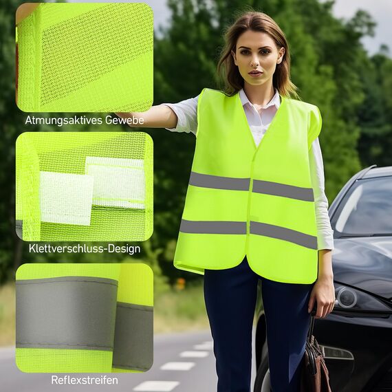Aerzouser 4 Stück Warnwesten Auto, Sicherheitsweste Auto, Warnwesten, Warnweste Auto，Warnwesten Auto 4er，Warnweste für die Nächtliche Pannenhilfe, Ausgestattet Mit Hochwertigen Reflexstreifen