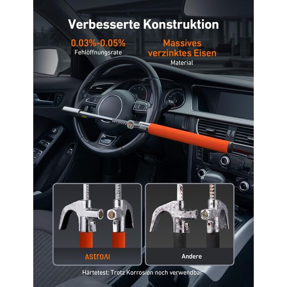 AstroAI Lenkradkralle, Lenkradschloss für Auto, Wegfahrsperre Auto, Einstellbare Diebstahlsicherung mit 3 Schlüsseln für Autos/SUV/LKW Universal