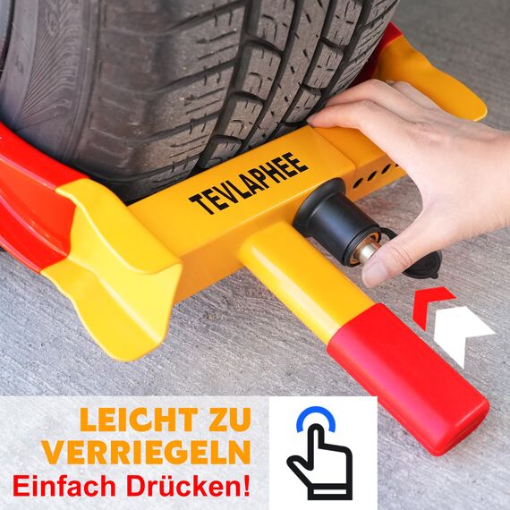 Tevlaphee 2er-Pack Radkralle Parkkralle mit Sicherheitsschloss und 6 Gleiche Schlüsseln für PKW Wohnwagen Anhänger Reifenkralle Wegfahrsperre Diebstahlsicherung(Rot-Gelb-2 Packung)