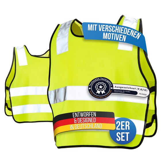 LAUTER SCHUTZ ® Warnweste Kinder (3-12 Jahre) Sicherheitsweste [2 Stück] für bessere Sichtbarkeit bei Tag und Nacht für Sport, Laufen, Fahrrad, Weg zur Schule & Auto (Reflektorweste - Blank)