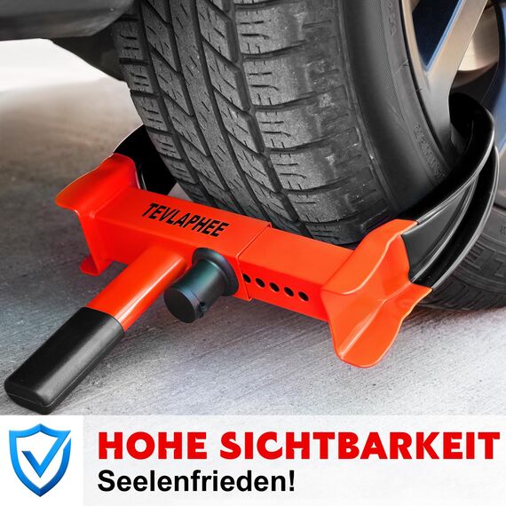 Tevlaphee Radkralle Parkkralle mit Sicherheitsschloss und 3 Schlüsseln für PKW Wohnwagen Anhänger - Reifenbreite 19-30cm - Felgenkralle Reifenkralle Wegfahrsperre Diebstahlsicherung (Schwarz & Rot)