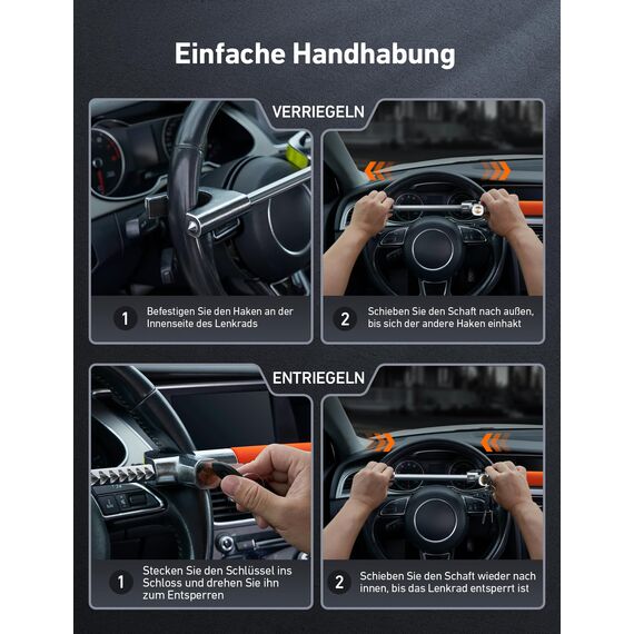 AstroAI Lenkradkralle, Lenkradschloss für Auto, Wegfahrsperre Auto, Einstellbare Diebstahlsicherung mit 3 Schlüsseln für Autos/SUV/LKW Universal