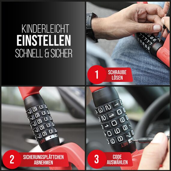 HEYNER® Lenkradsperre Wegfahrsperre mit Zahlenschloss Diebstahlsicherung für PKW extra lang
