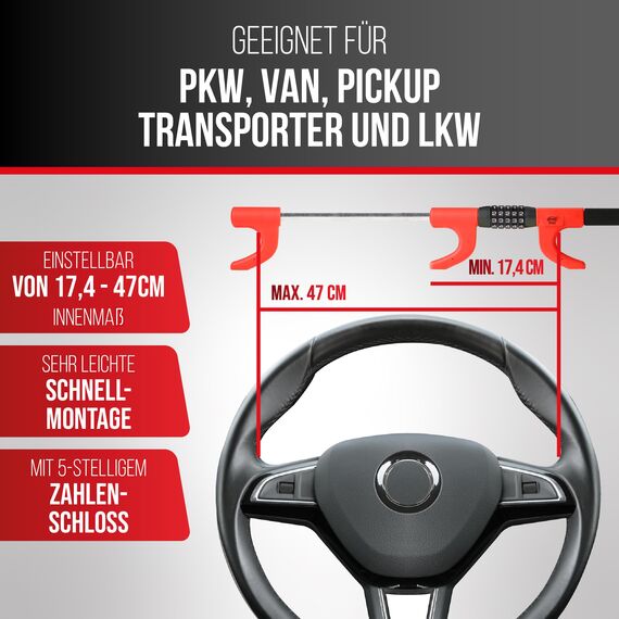HEYNER® Lenkradsperre Wegfahrsperre mit Zahlenschloss Diebstahlsicherung für PKW extra lang