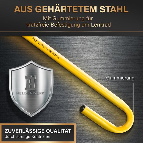 HELDENWERK Universal Lenkradkralle zur Diebstahlsicherung - Auto Diebstahlschutz durch Lenkradschloss & Lenkradsperre - Auto-Kralle als Wegfahrsperre Gelb