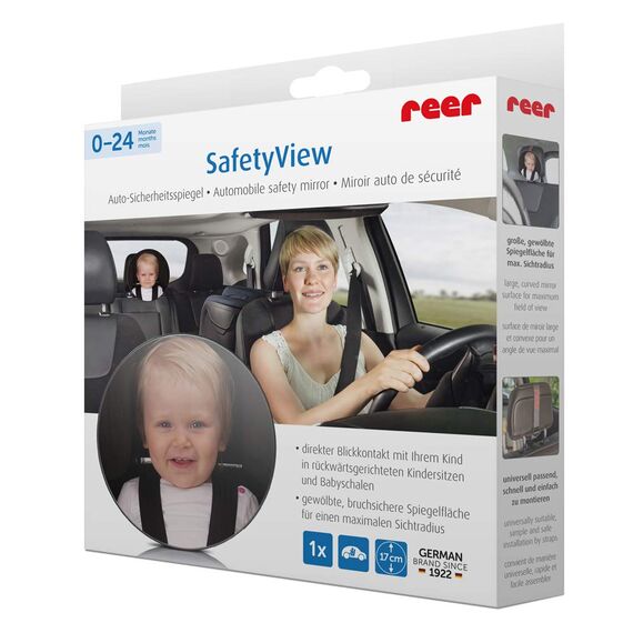 reer 8601 – Baby Rücksitzspiegel SafetyView für mehr Sicherheit im Auto, bruchsicher, ideal für Babyschalen und Reboarder-Kindersitze, Schwarz, 1 Stück (1er Pack)