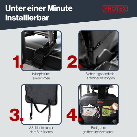 PROTEX© Rückenlehnenschutz Organizer [Testsieger 2025] 100 Tage risikofrei testen - Auto Rücksitz Organizer mit 12 Zoll Tablet Fach