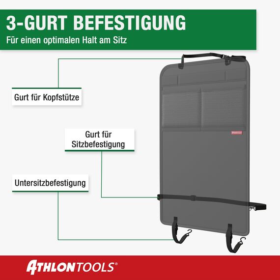 ATHLON TOOLS Rückenlehnen-Schutzmatte beschichtet, Rückenlehnenschutz Auto Kick-Matte, verstärkt - mit Netztaschen - schmutzabweisend, pflegeleicht und wasserabweisend (Packung mit 2)