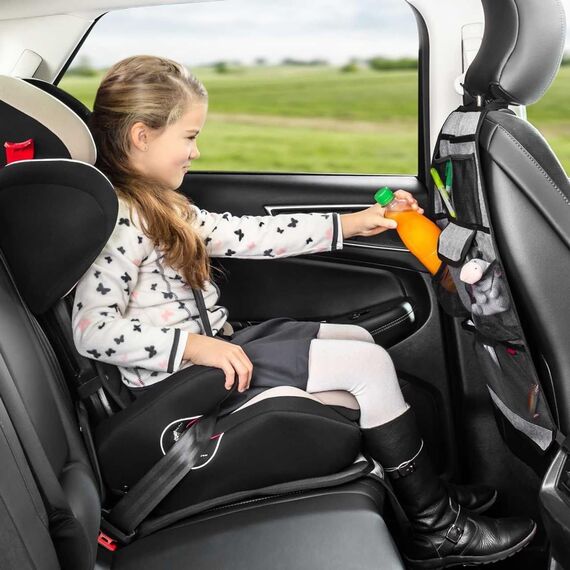 reer Autorücksitz-Organizer TravelKid Tidy, schmutzabweisend, viele Taschen, für alle Autositze, auch Sportsitze, grau