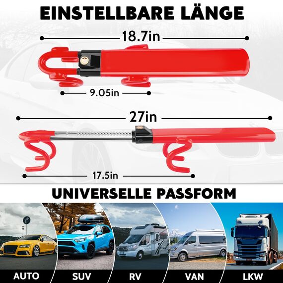 Tevlaphee Lenkradkralle, Lenkradschloss für Auto, Diebstahlsicherung auto, Strapazierfähig, Universelle Passform, PVC-Schutz, Verstellbar für Autos, SUVs, Wohnmobil, Wohnwagen, 3 Schlüssel(Rot)