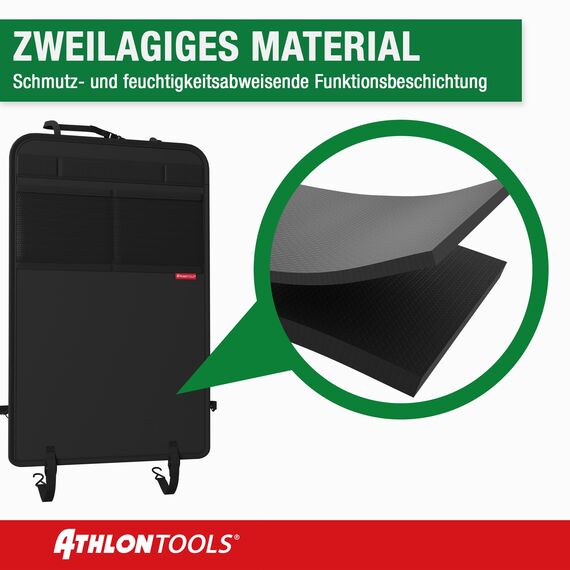 ATHLON TOOLS Rückenlehnen-Schutzmatte beschichtet, Rückenlehnenschutz Auto Kick-Matte, verstärkt - mit Netztaschen - schmutzabweisend, pflegeleicht und wasserabweisend (Packung mit 2)