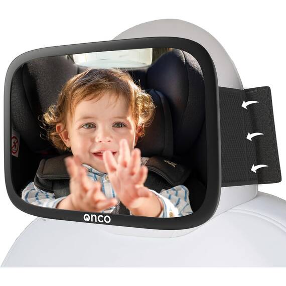 Onco Baby Autospiegel für feste Kopfstützen - Tesla-kompatibler Autospiegel Baby Rücksitz, 100% Bruchsicherer & Rutschfester Spiegel Auto Rückbank, 360°-Schwenkbarer Spiegel Auto