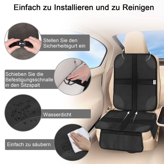 Ezilif Kindersitzunterlage ISOFIX geeignete Sitzschoner Auto Kindersitz, mit Anti-Rutsch Funktion Autositzschoner, Autositzauflage Sitzschutz (Schwarz) (Packung mit 2)