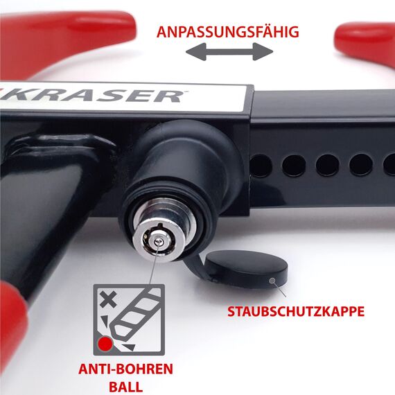 KRASER KR820 Hohe Sicherheit Radkralle Wohnwagen, Testsieger Parkkralle mit Anti-Bohrschloss Wegfahrsperre, Reifenkralle, Diebstahlsicherung Universal für Auto PKW Wohnmobile Anhänger Motorrad