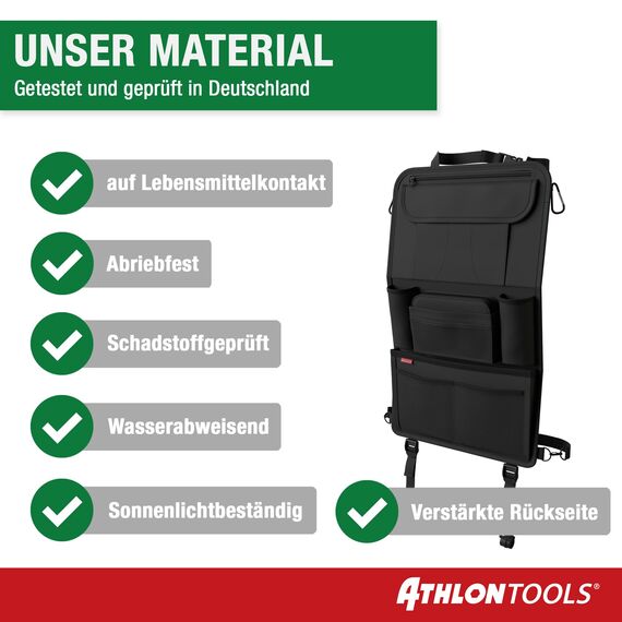 ATHLON TOOLS 2x Autositz-Organizer mit integrierter Tablet-Halter - Verstärkte Rückseite - mit Extra Federtasche - für Business und Kinder - Designed in Hamburg (Schwarz / 2er-Sparset)