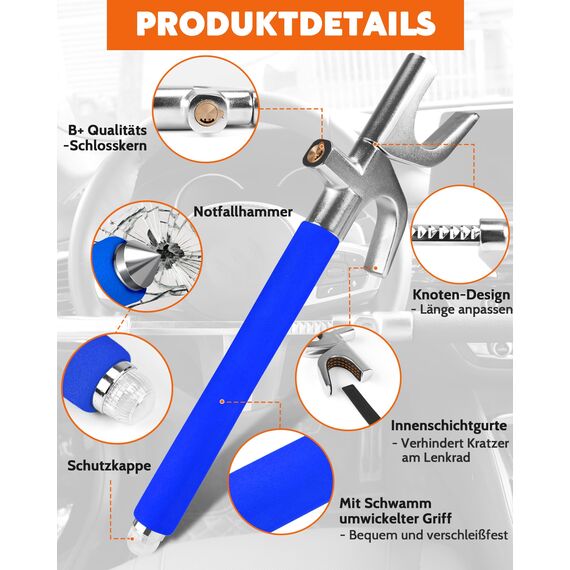 Tevlaphee Lenkradkralle, Lenkradschloss für Auto, Auto Diebstahlsicherung, Lenkradsperre Wohnmobil, Auto-Kralle als Wegfahrsperre, Universal(Blau)