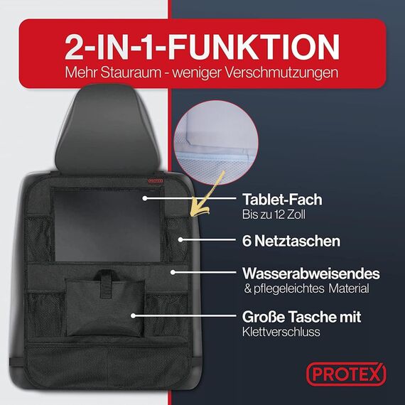 PROTEX© Rückenlehnenschutz Organizer [Testsieger 2025] 100 Tage risikofrei testen - Auto Rücksitz Organizer mit 12 Zoll Tablet Fach [blau]