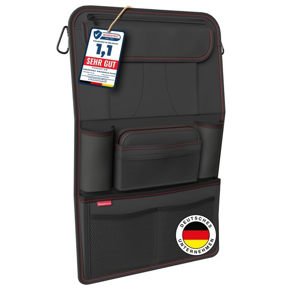 ATHLON TOOLS Der stabilste Autositz-Organizer - Verstärkte Rückwand - Lebensmittelecht - mit integriertem Tablet-Halter - mit Extra Federtasche - für Business und Kinder - Designed in Hamburg